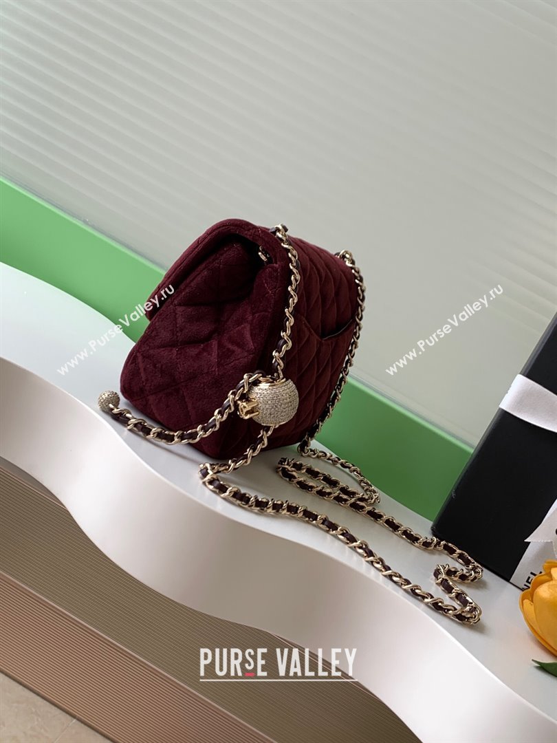 Chanel Velvet Mini Square Flap Bag with Strass Ball Dark Brown 2025 AS1786 (yezi-251010058)