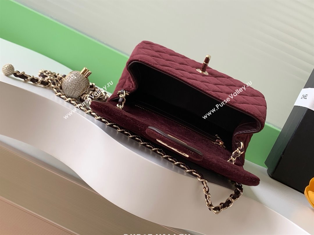 Chanel Velvet Mini Square Flap Bag with Strass Ball Dark Brown 2025 AS1786 (yezi-251010058)