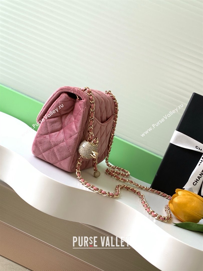 Chanel Velvet Mini Square Flap Bag with Strass Ball Light Pink 2025 AS1786 (yezi-251010056)