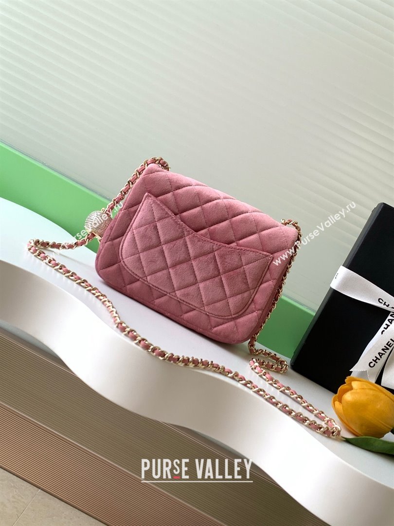 Chanel Velvet Mini Square Flap Bag with Strass Ball Light Pink 2025 AS1786 (yezi-251010056)