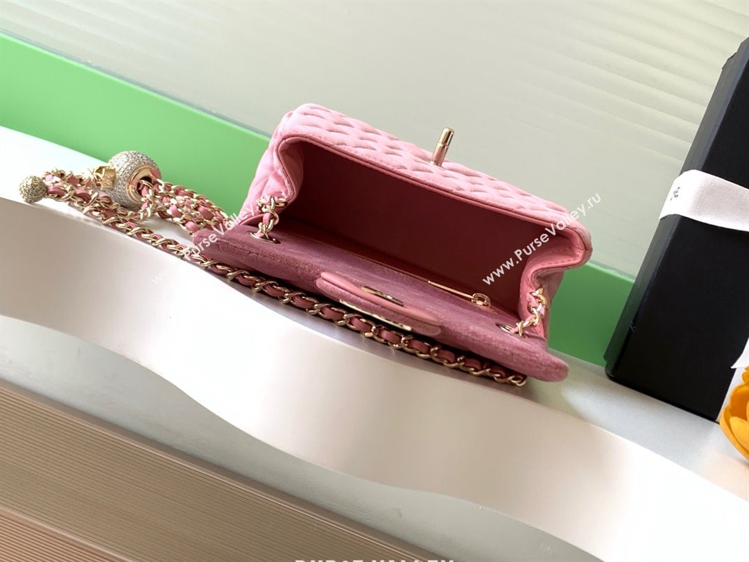 Chanel Velvet Mini Square Flap Bag with Strass Ball Light Pink 2025 AS1786 (yezi-251010056)