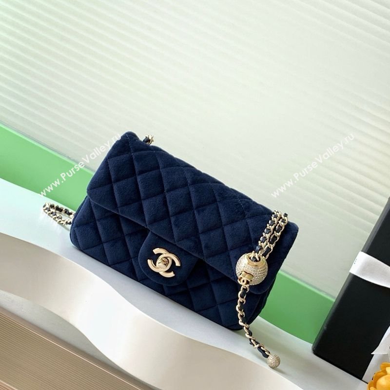Chanel Velvet Mini Flap Bag with Strass Ball Dark Blue 2025 AS1787 (yezi-251010042)