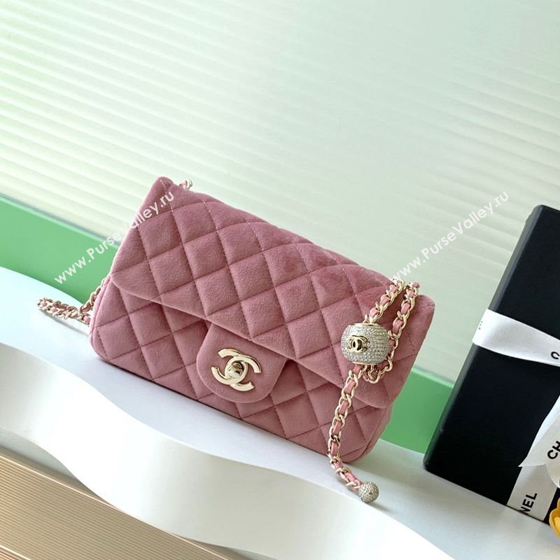 Chanel Velvet Mini Flap Bag with Strass Ball Light Pink 2025 AS1787 (yezi-251010041)