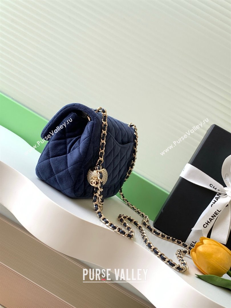Chanel Velvet Mini Flap Bag with Strass Ball Dark Blue 2025 AS1787 (yezi-251010042)