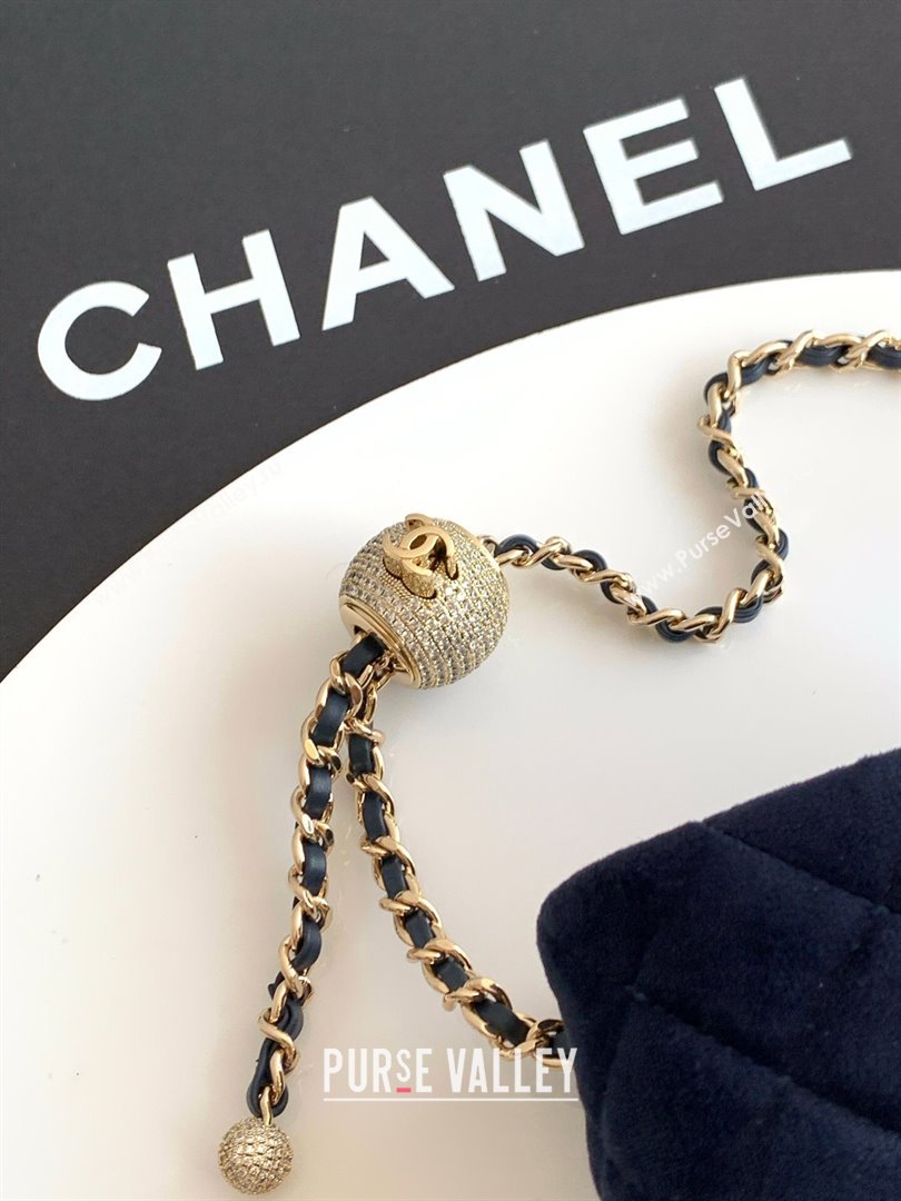 Chanel Velvet Mini Flap Bag with Strass Ball Dark Blue 2025 AS1787 (yezi-251010042)