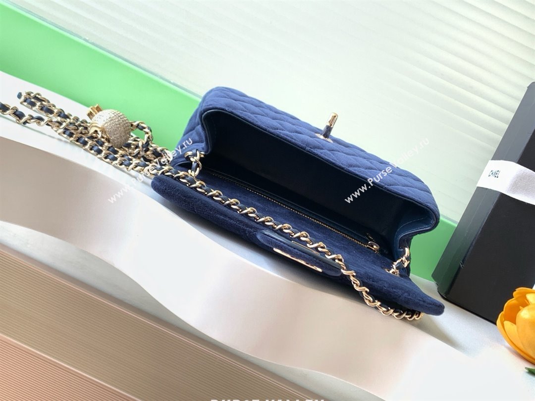Chanel Velvet Mini Flap Bag with Strass Ball Dark Blue 2025 AS1787 (yezi-251010042)