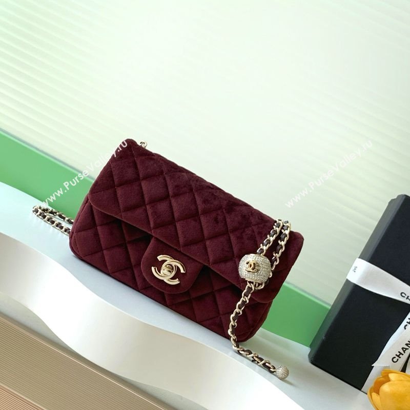 Chanel Velvet Mini Flap Bag with Strass Ball Dark Brown 2025 AS1787 (yezi-251010043)