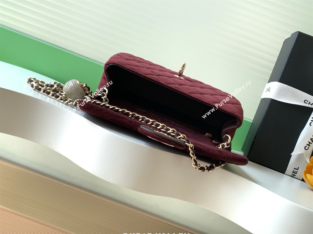 Chanel Velvet Mini Flap Bag with Strass Ball Dark Brown 2025 AS1787 (yezi-251010043)