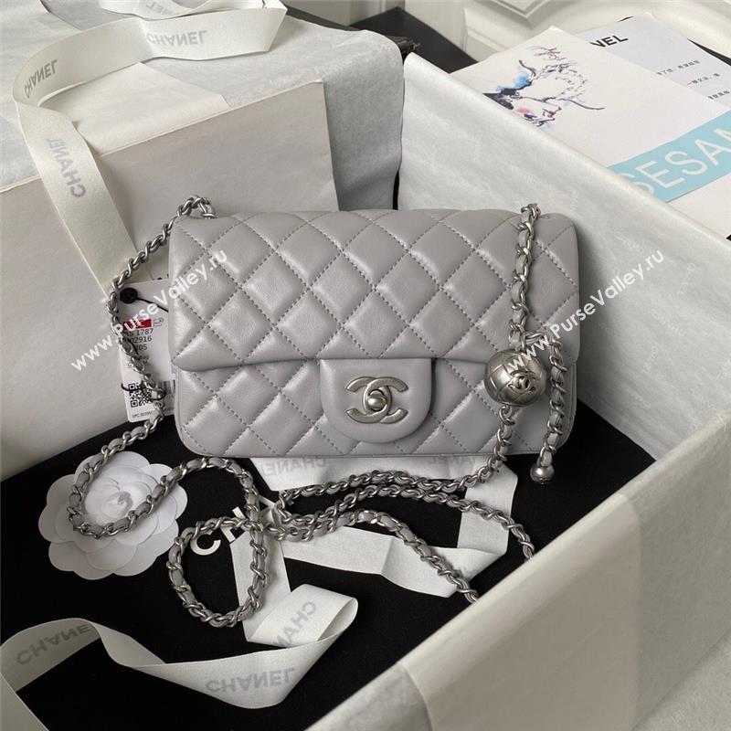 Chanel Lambskin Silver-Tone Metal Flap Bag AS1787 with Ball Grey 2023 (yezi-231020014)