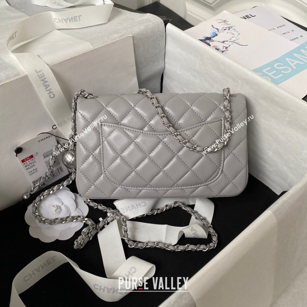 Chanel Lambskin Silver-Tone Metal Flap Bag AS1787 with Ball Grey 2023 (yezi-231020014)