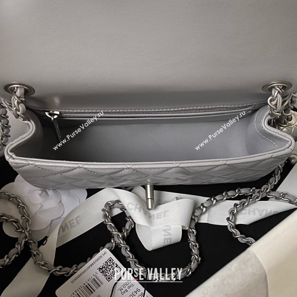 Chanel Lambskin Silver-Tone Metal Flap Bag AS1787 with Ball Grey 2023 (yezi-231020014)