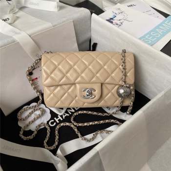 Chanel Lambskin Silver-Tone Metal Flap Bag AS1787 with Ball Beige 2023 (yezi-231020015)