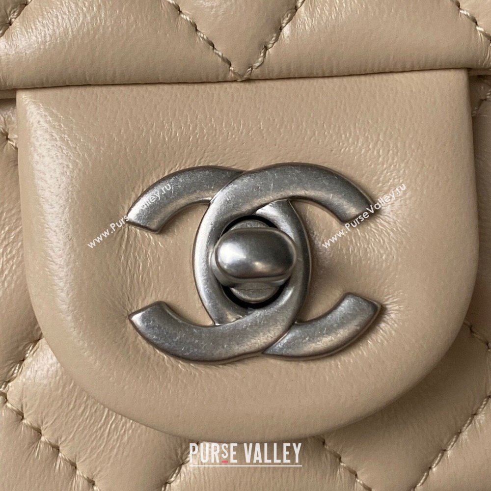 Chanel Lambskin Silver-Tone Metal Flap Bag AS1787 with Ball Beige 2023 (yezi-231020015)