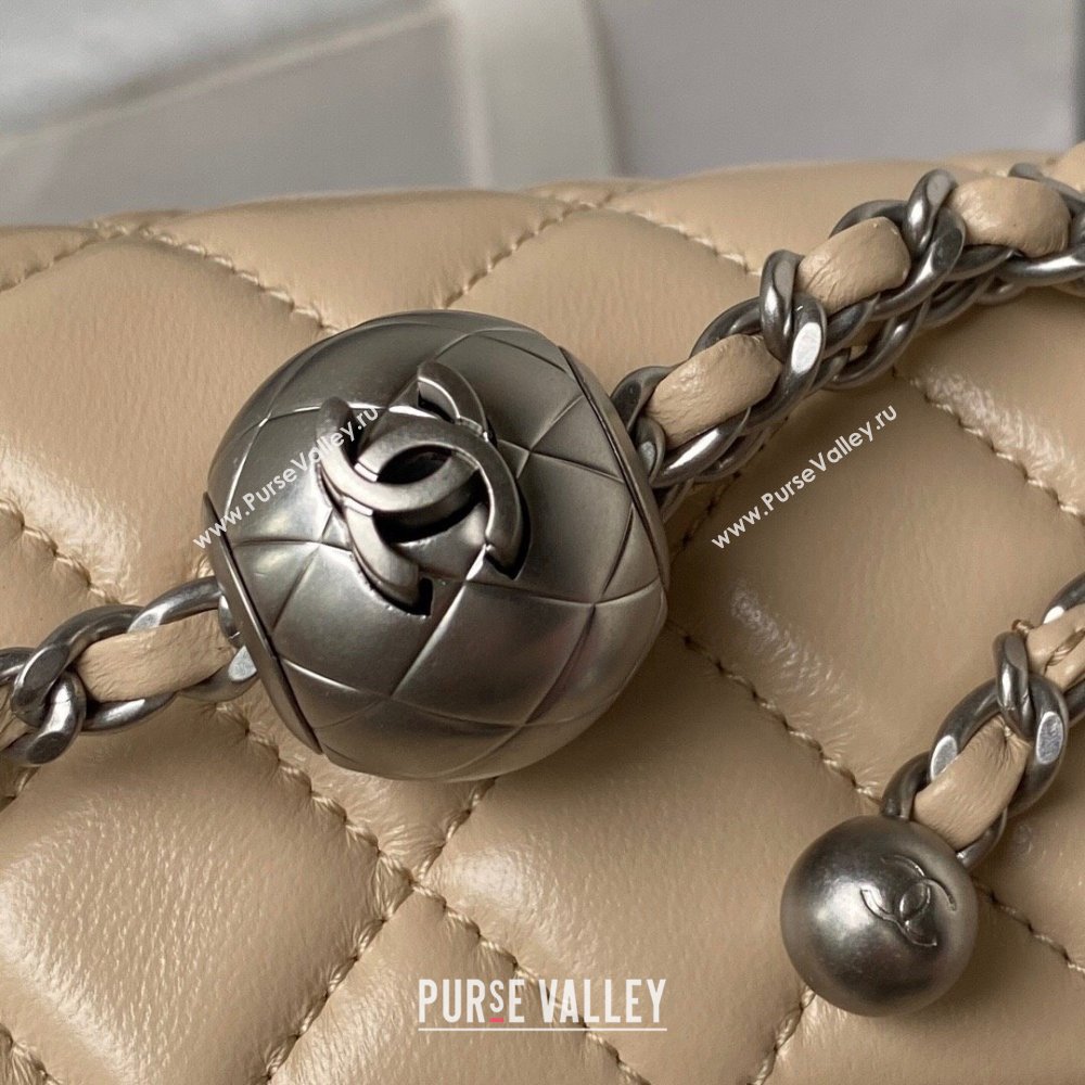 Chanel Lambskin Silver-Tone Metal Flap Bag AS1787 with Ball Beige 2023 (yezi-231020015)