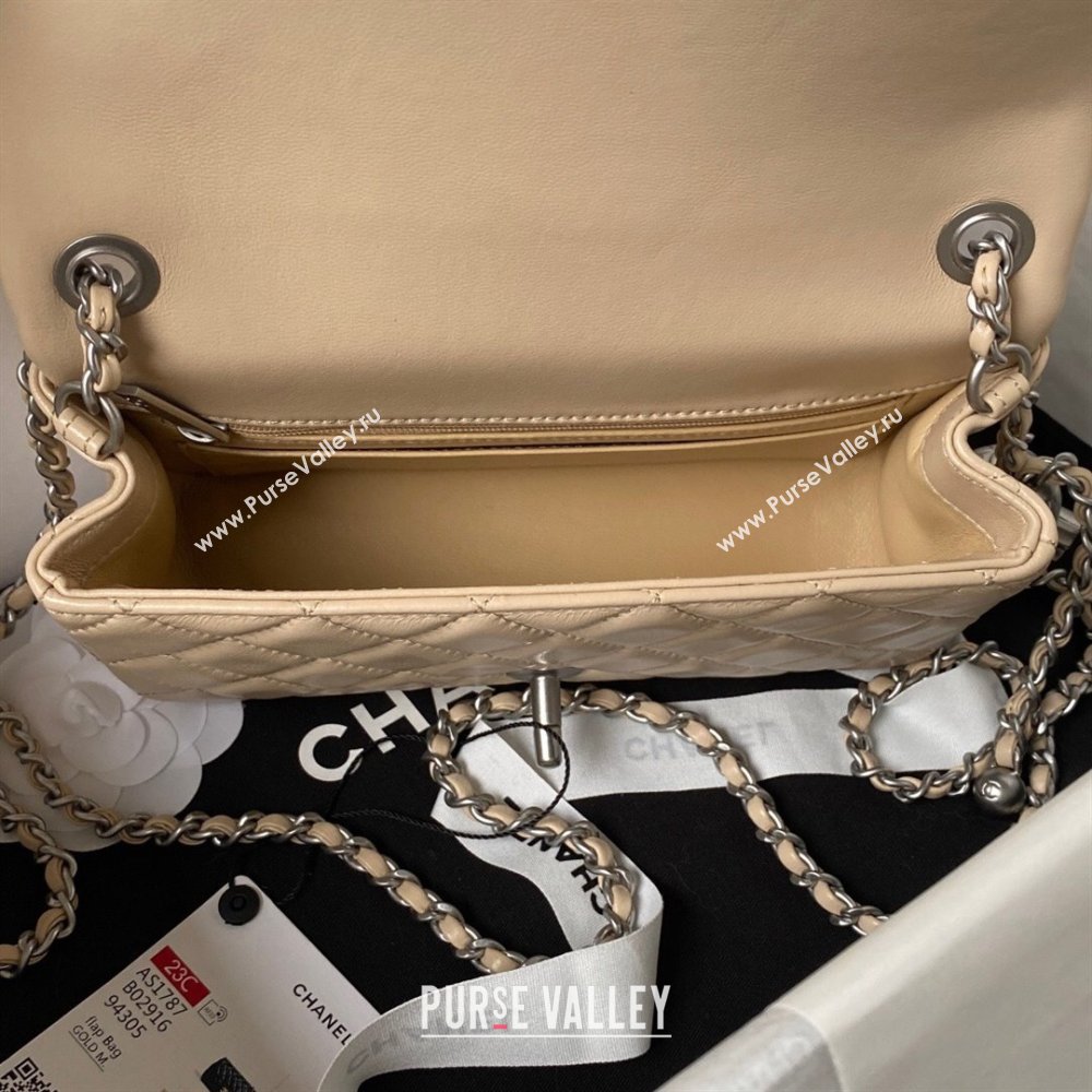 Chanel Lambskin Silver-Tone Metal Flap Bag AS1787 with Ball Beige 2023 (yezi-231020015)