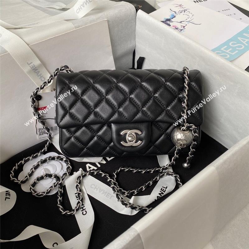 Chanel Lambskin Silver-Tone Metal Flap Bag AS1787 with Ball Black 2023 (yezi-231020016)