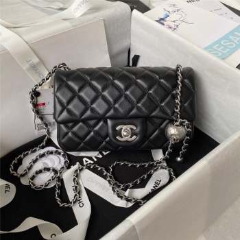 Chanel Lambskin Silver-Tone Metal Flap Bag AS1787 with Ball Black 2023 (yezi-231020016)