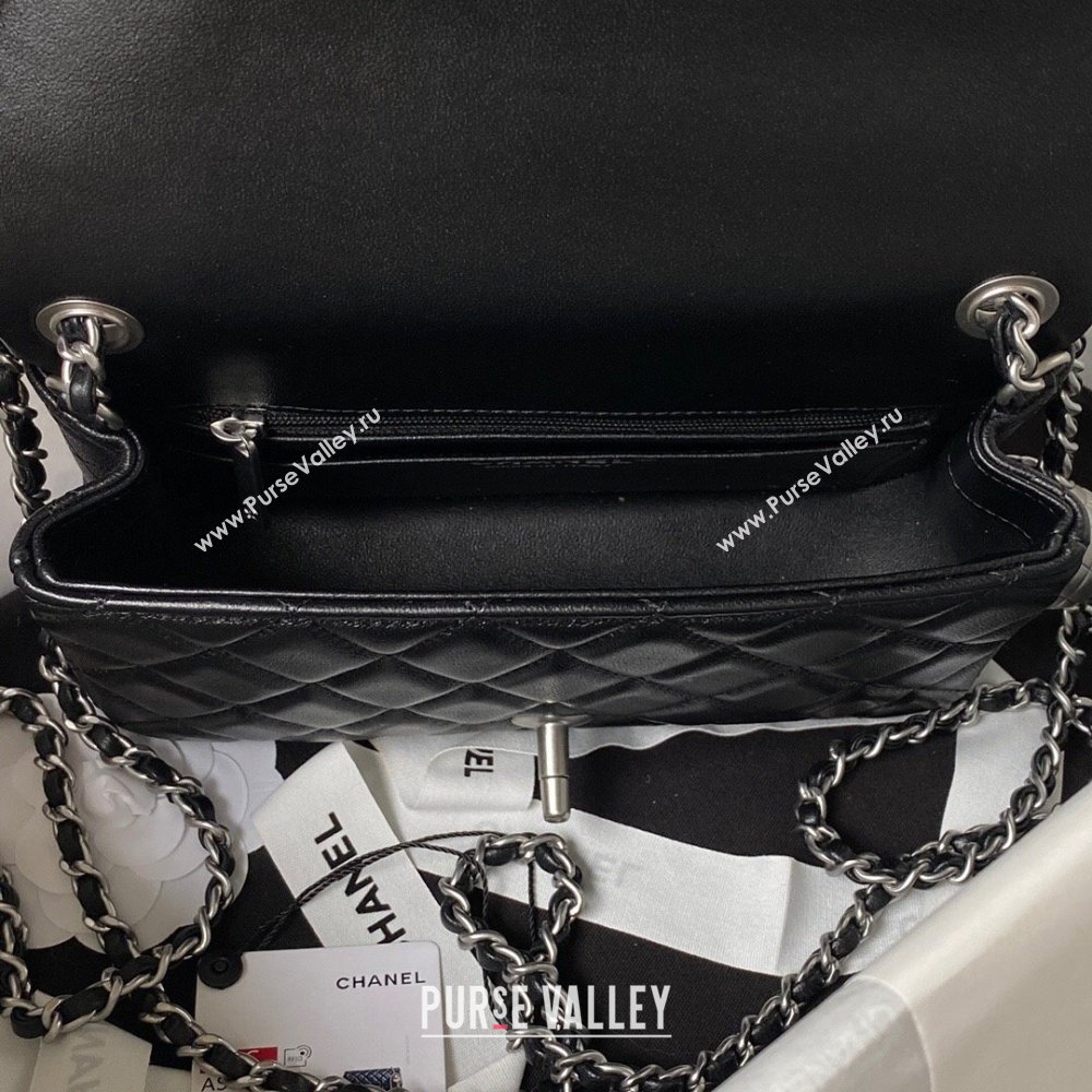 Chanel Lambskin Silver-Tone Metal Flap Bag AS1787 with Ball Black 2023 (yezi-231020016)