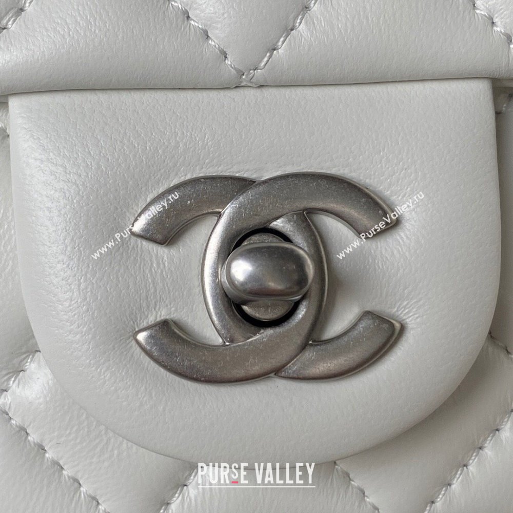 Chanel Lambskin Silver-Tone Metal Flap Bag AS1787 with Ball White 2023 (yezi-231020013)