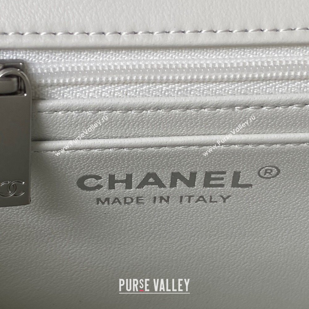 Chanel Lambskin Silver-Tone Metal Flap Bag AS1787 with Ball White 2023 (yezi-231020013)