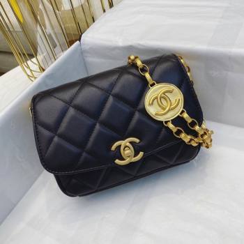 Chanel Lambskin Small Flap bag with Coin Charm Black 2024 AS2189 (SM-240829085)