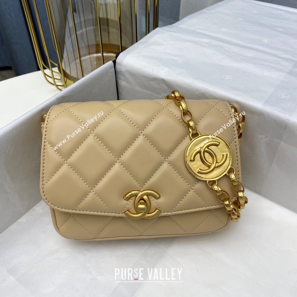 Chanel Lambskin Small Flap bag with Coin Charm Beige 2024 AS2189 (SM-240829084)