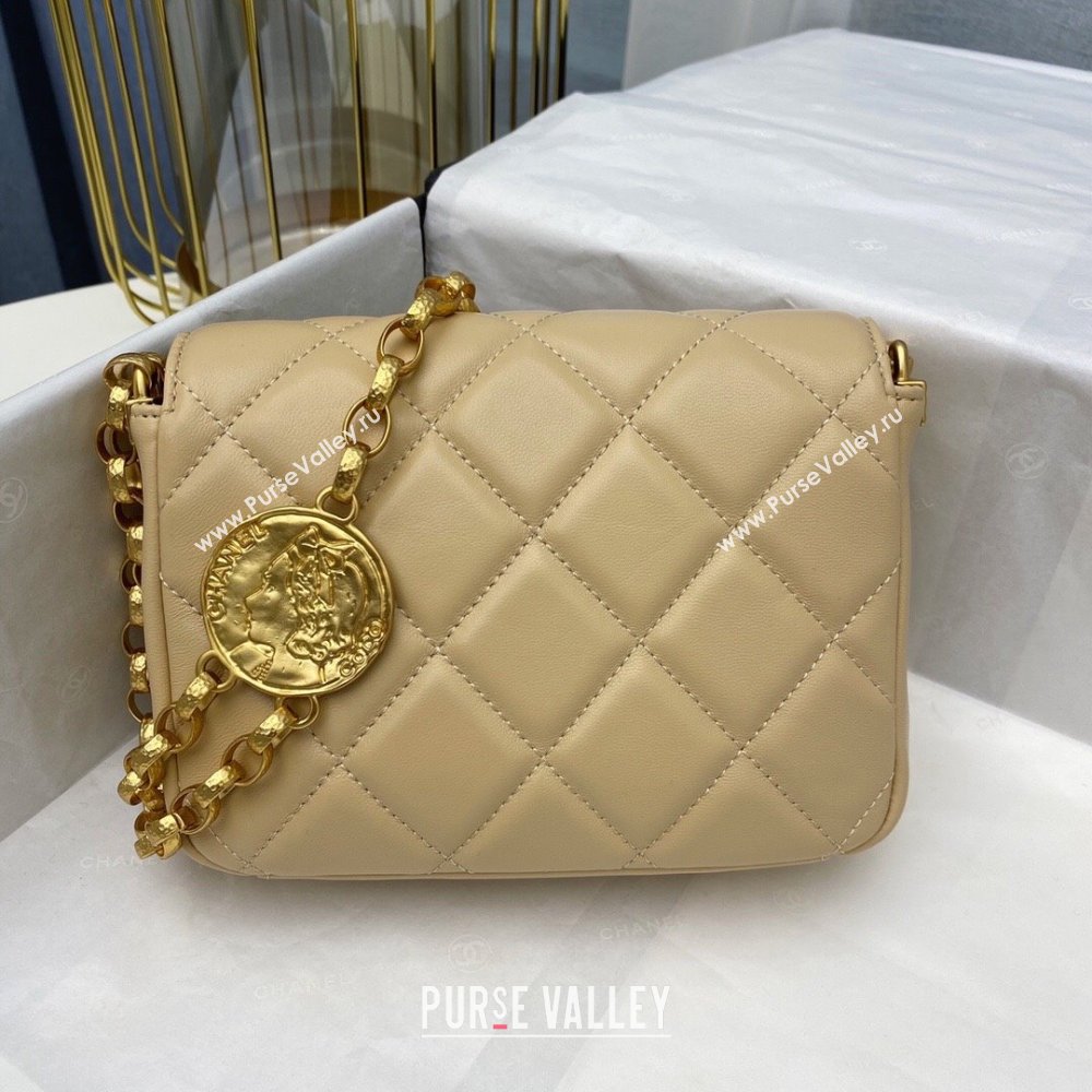 Chanel Lambskin Small Flap bag with Coin Charm Beige 2024 AS2189 (SM-240829084)