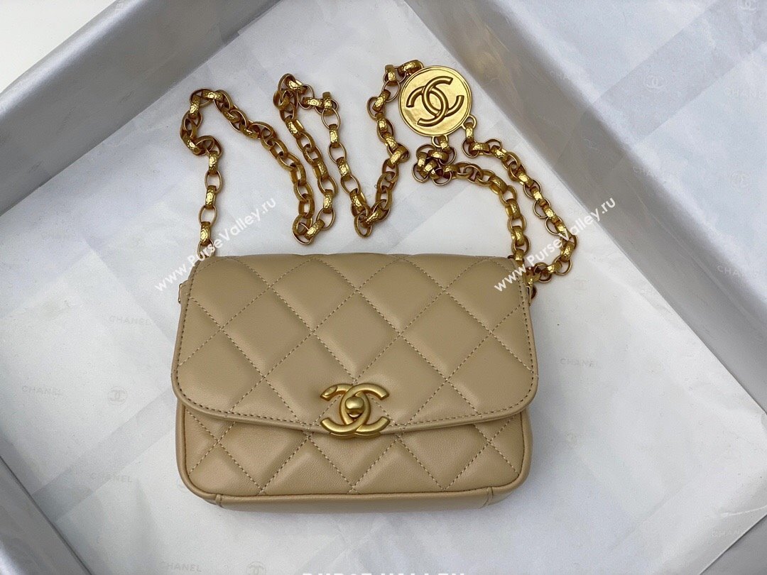 Chanel Lambskin Small Flap bag with Coin Charm Beige 2024 AS2189 (SM-240829084)