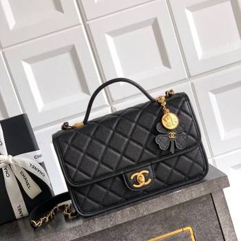 Chanel Grained Shiny Calfskin Flap Bag with Top Handle Black 2025 AS3653 (yezi-251010071)
