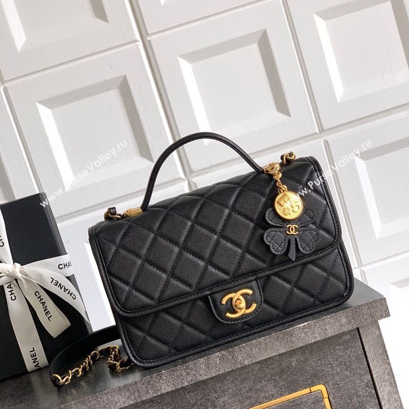 Chanel Grained Shiny Calfskin Flap Bag with Top Handle Black 2025 AS3653 (yezi-251010071)