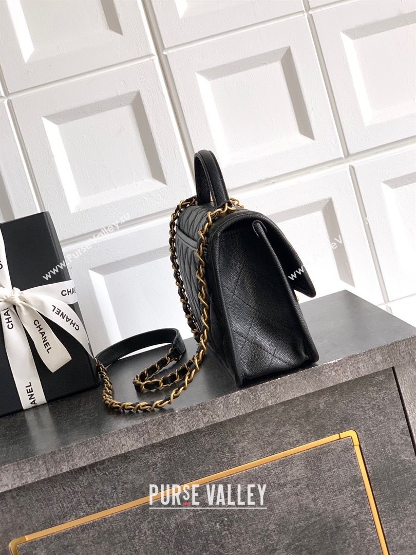 Chanel Grained Shiny Calfskin Flap Bag with Top Handle Black 2025 AS3653 (yezi-251010071)