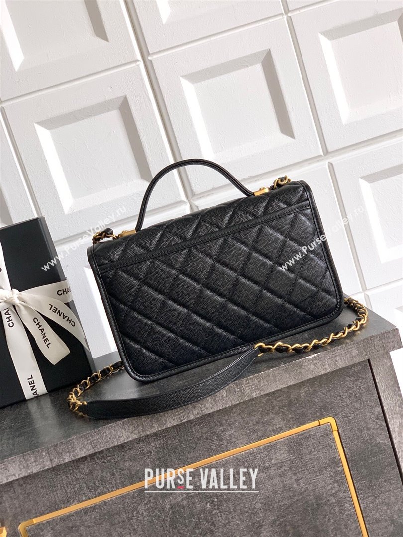Chanel Grained Shiny Calfskin Flap Bag with Top Handle Black 2025 AS3653 (yezi-251010071)