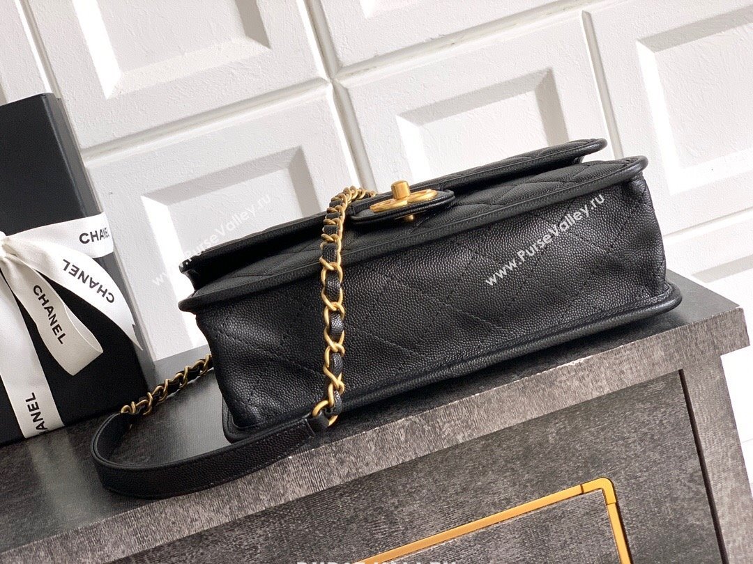 Chanel Grained Shiny Calfskin Flap Bag with Top Handle Black 2025 AS3653 (yezi-251010071)