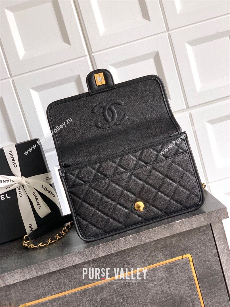 Chanel Grained Shiny Calfskin Flap Bag with Top Handle Black 2025 AS3653 (yezi-251010071)