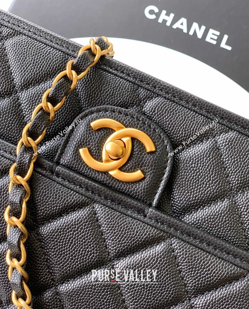 Chanel Grained Shiny Calfskin Flap Bag with Top Handle Black 2025 AS3653 (yezi-251010071)