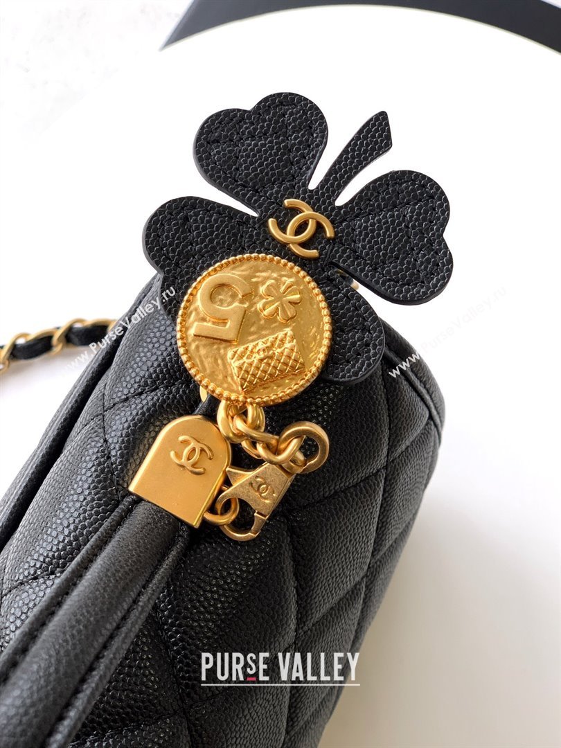 Chanel Grained Shiny Calfskin Flap Bag with Top Handle Black 2025 AS3653 (yezi-251010071)