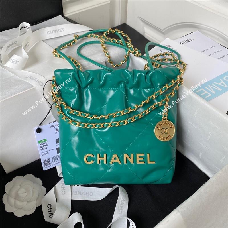 Chanel 22 Shiny Calfskin Mini Shopping Bag with Chain AS3980 Dark Green 2023 (yezi-230907035)