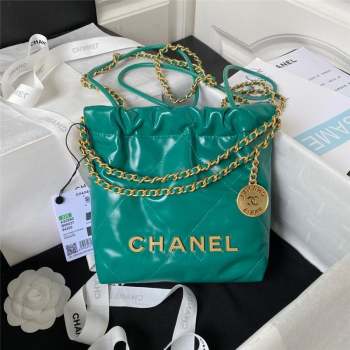 Chanel 22 Shiny Calfskin Mini Shopping Bag with Chain AS3980 Dark Green 2023 (yezi-230907035)