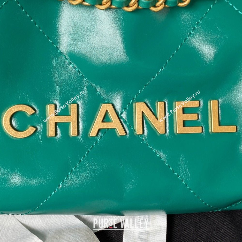 Chanel 22 Shiny Calfskin Mini Shopping Bag with Chain AS3980 Dark Green 2023 (yezi-230907035)