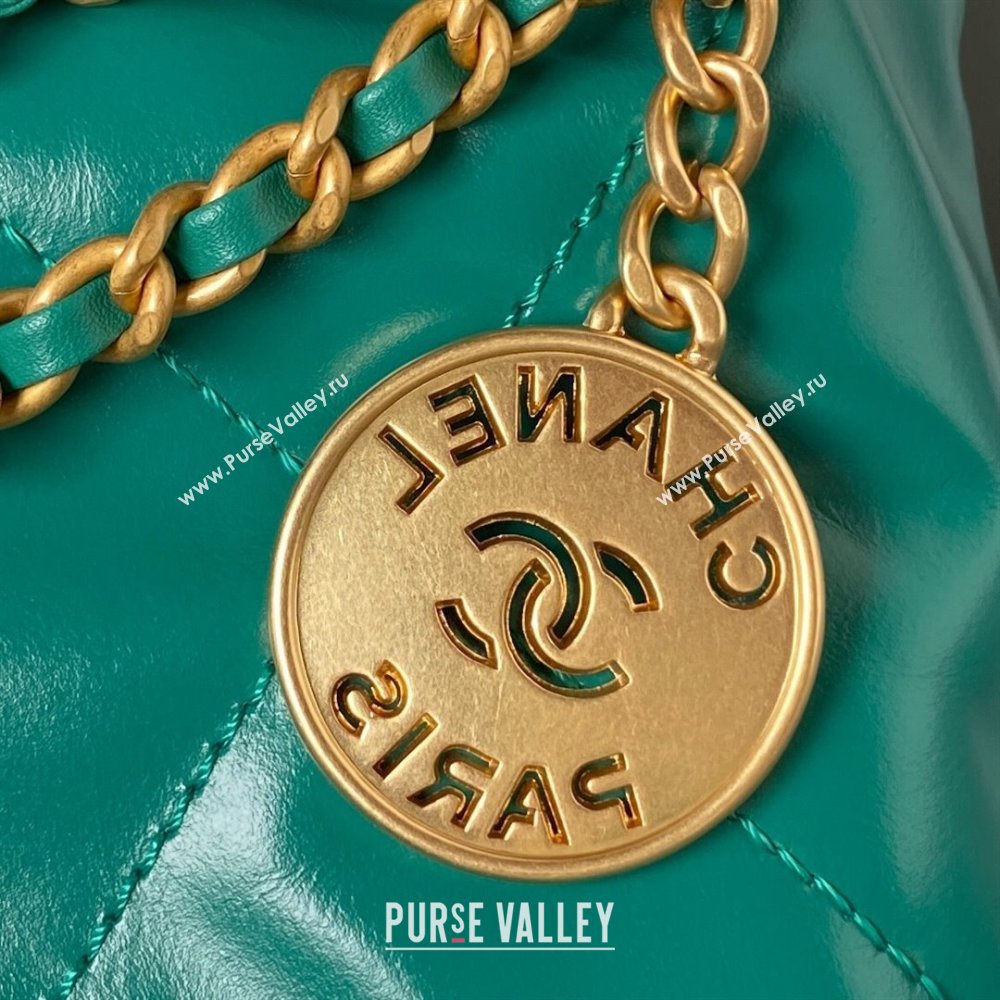 Chanel 22 Shiny Calfskin Mini Shopping Bag with Chain AS3980 Dark Green 2023 (yezi-230907035)