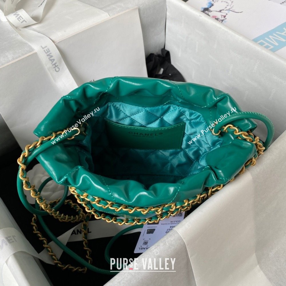 Chanel 22 Shiny Calfskin Mini Shopping Bag with Chain AS3980 Dark Green 2023 (yezi-230907035)