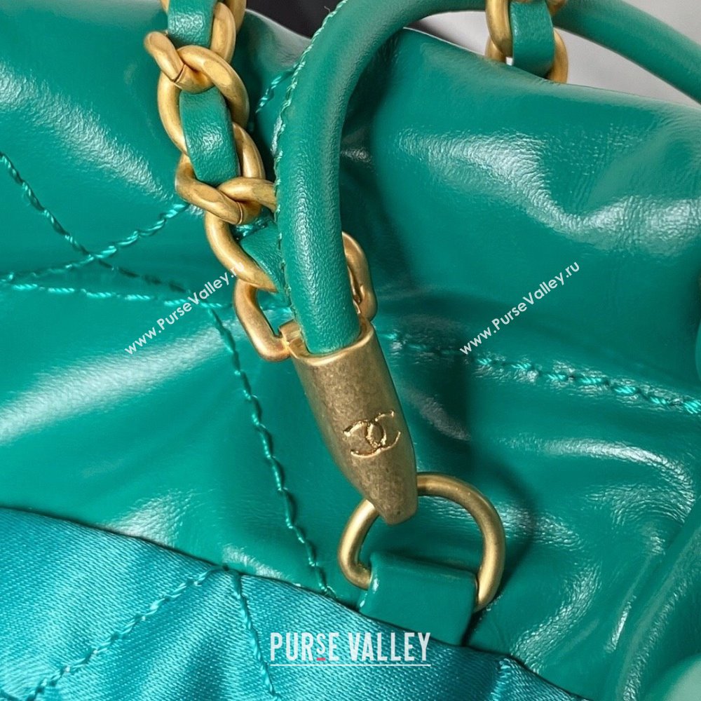 Chanel 22 Shiny Calfskin Mini Shopping Bag with Chain AS3980 Dark Green 2023 (yezi-230907035)