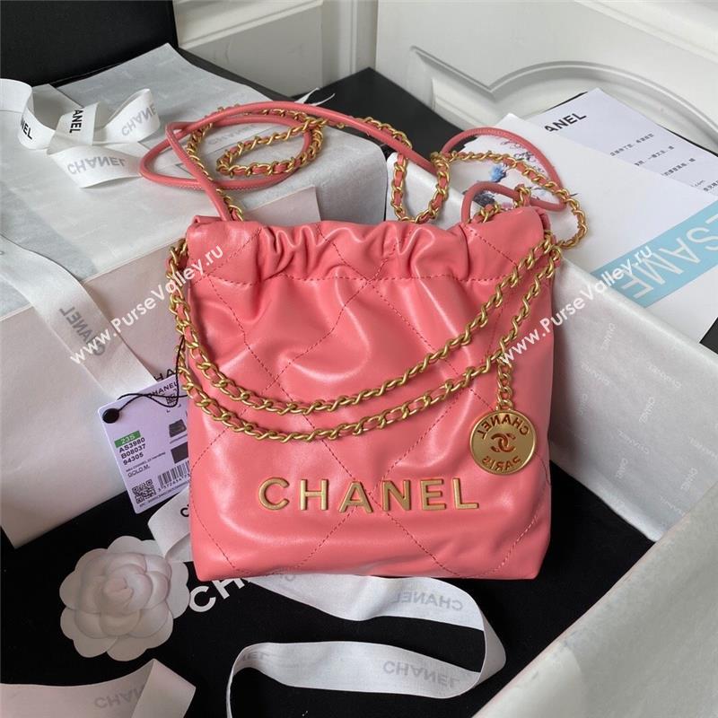 Chanel 22 Shiny Calfskin Mini Shopping Bag with Chain AS3980 Dark Pink 2023 (yezi-230907036)