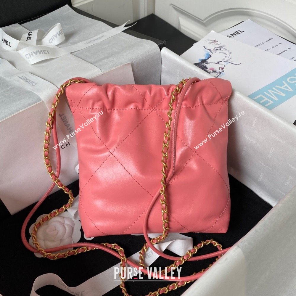 Chanel 22 Shiny Calfskin Mini Shopping Bag with Chain AS3980 Dark Pink 2023 (yezi-230907036)