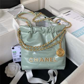 Chanel 22 Shiny Calfskin Mini Shopping Bag with Chain AS3980 Light Green 2023 (yezi-230907038)