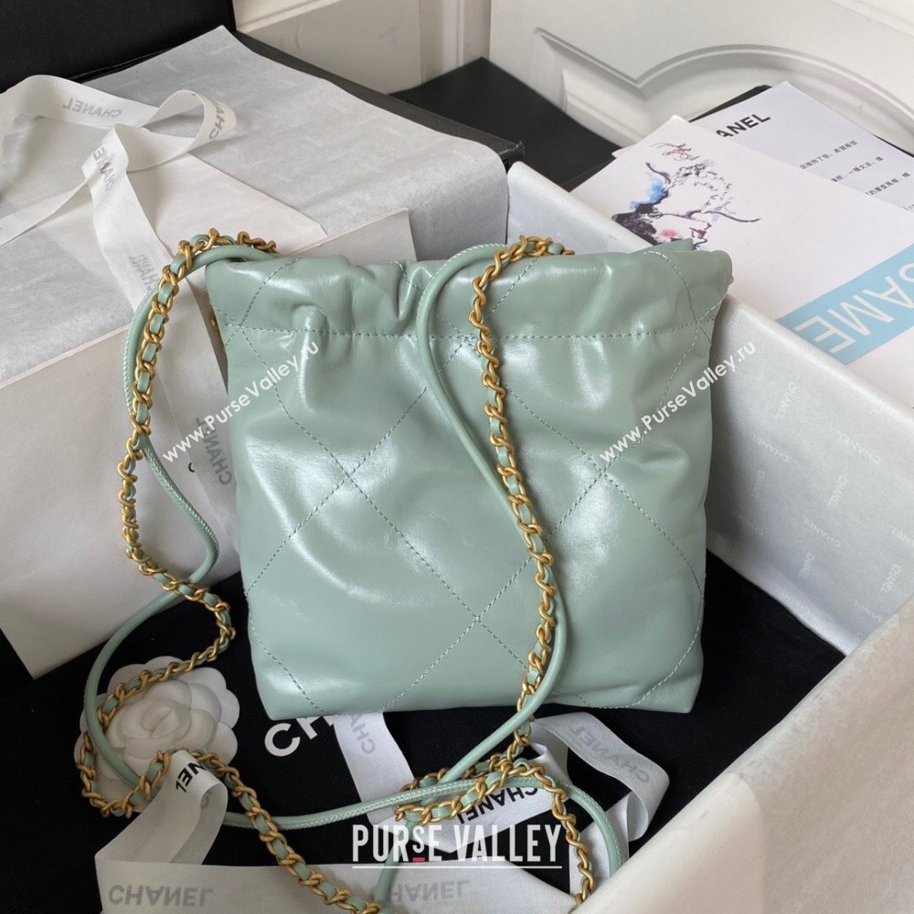 Chanel 22 Shiny Calfskin Mini Shopping Bag with Chain AS3980 Light Green 2023 (yezi-230907038)