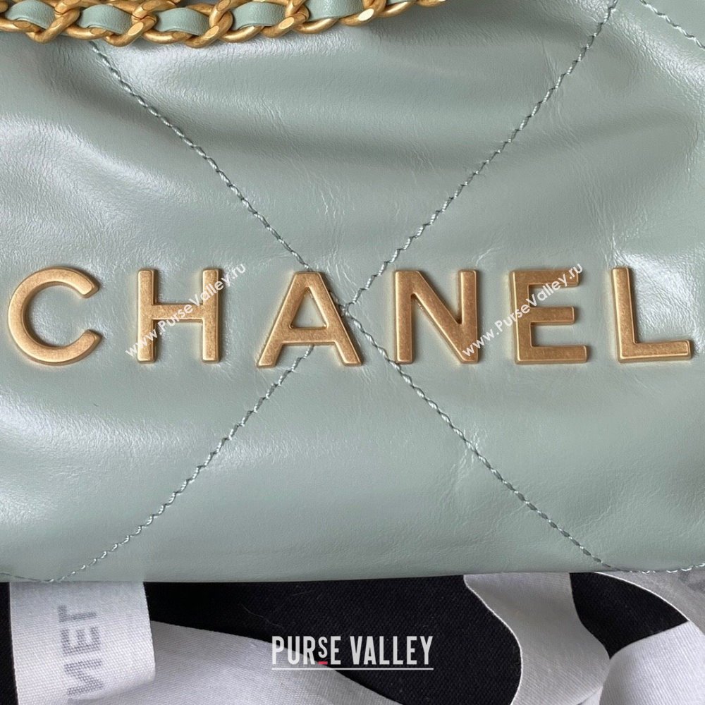 Chanel 22 Shiny Calfskin Mini Shopping Bag with Chain AS3980 Light Green 2023 (yezi-230907038)