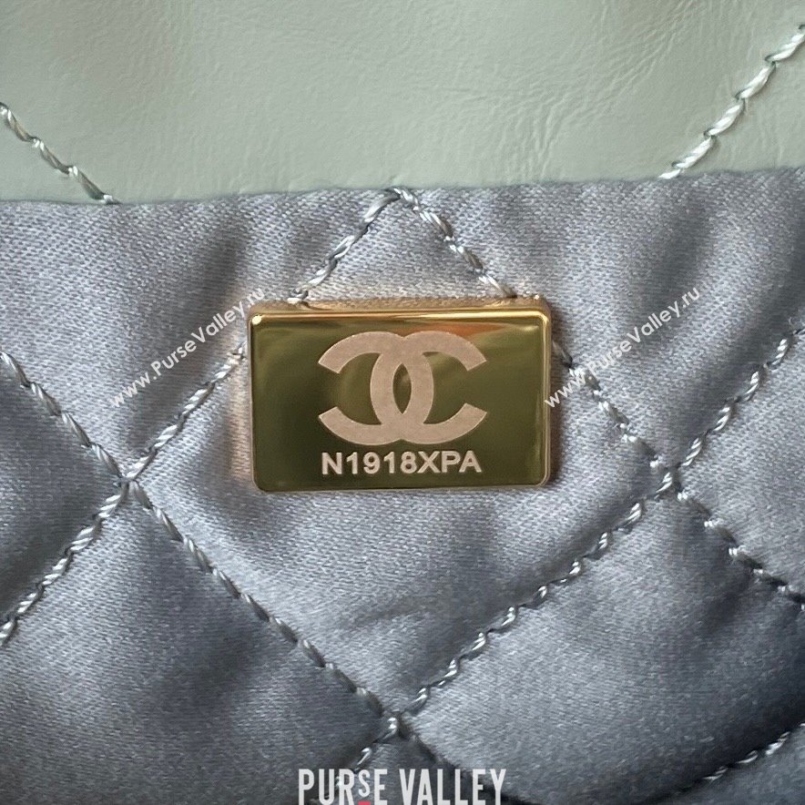 Chanel 22 Shiny Calfskin Mini Shopping Bag with Chain AS3980 Light Green 2023 (yezi-230907038)