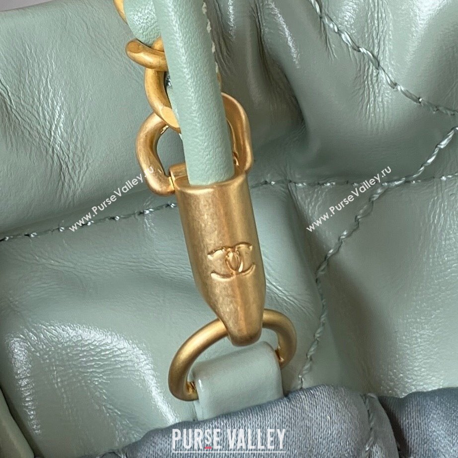 Chanel 22 Shiny Calfskin Mini Shopping Bag with Chain AS3980 Light Green 2023 (yezi-230907038)