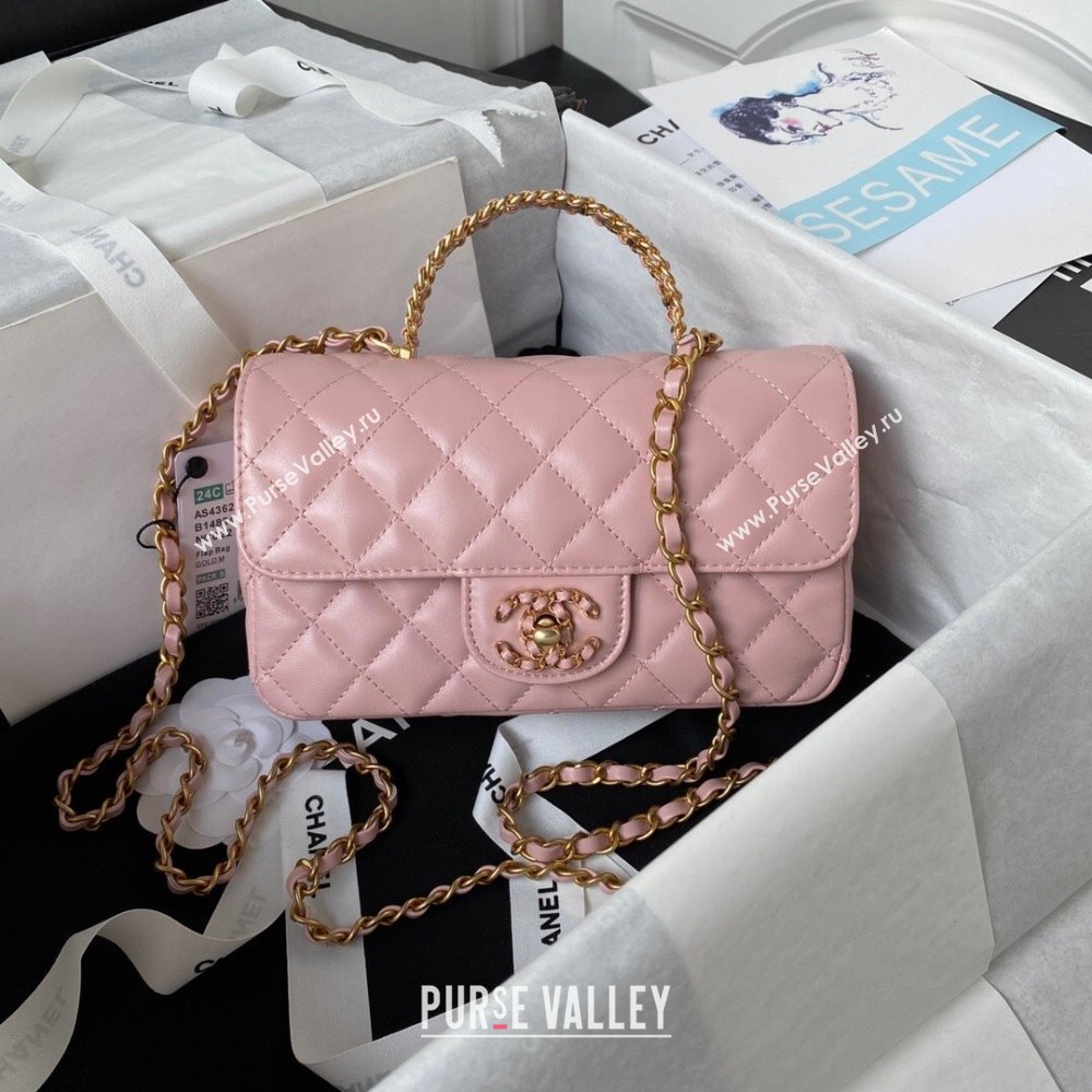 Chanel Quilted Lambskin Coco Mini Flap Bag with CHANEL Top Handle and Crystals AS4362 Light Pink 2023 (yezi-231127041)